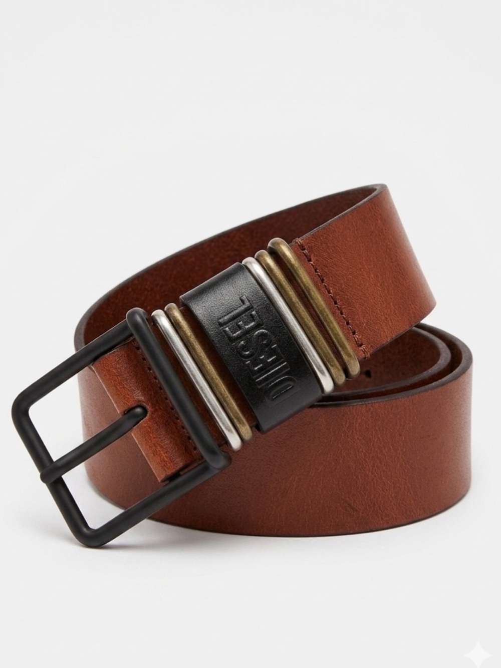 Diesel Unisex Leather Belt Brown Mixed Metal Size EU 95 / US 38